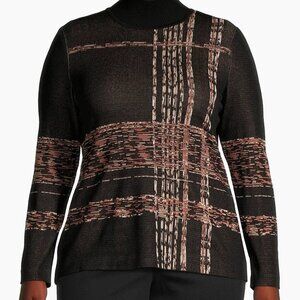 Ming Wang Black & Brown Jacquard Knit Tunic With Turtleneck Relaxed Fit
